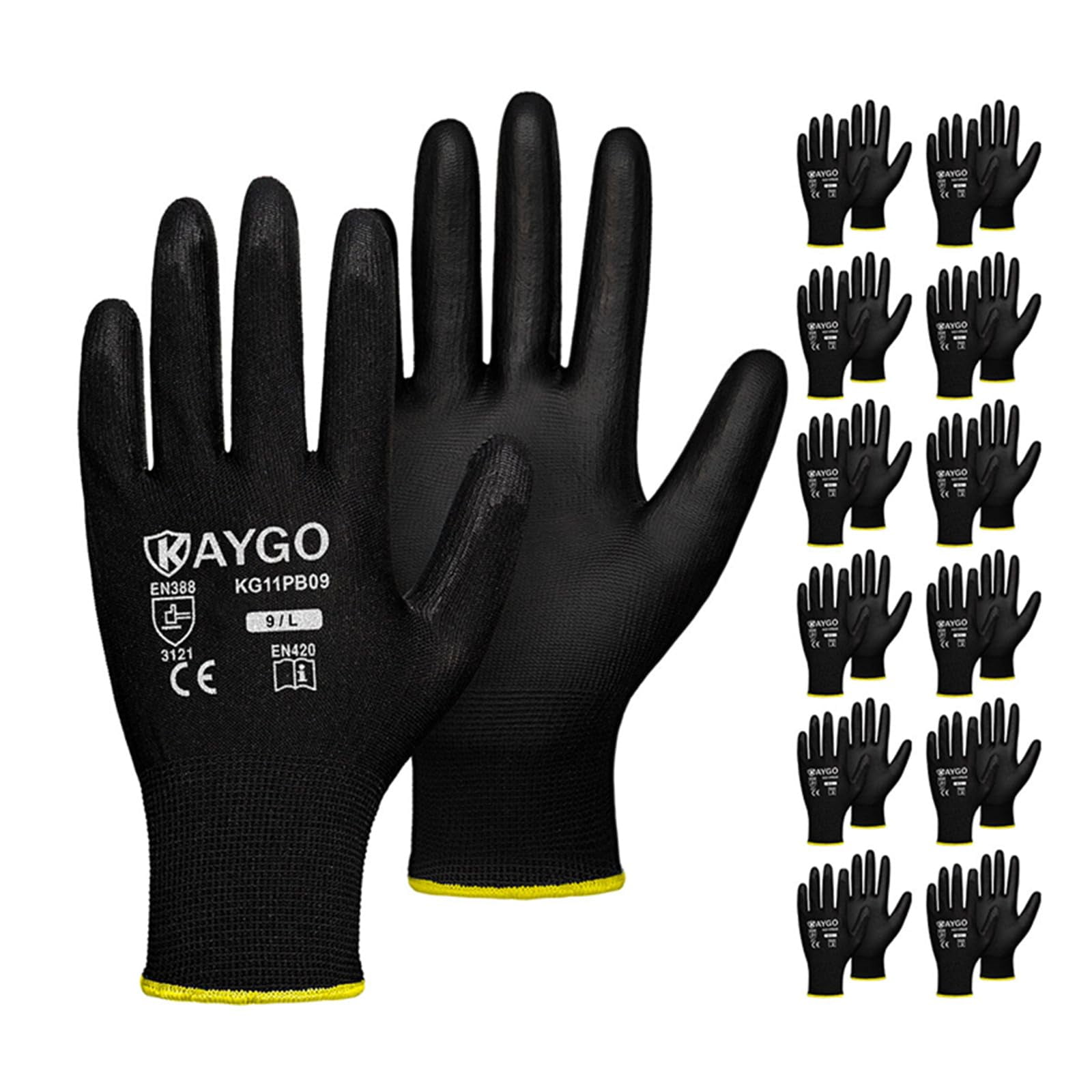 Guantes De Trabajo Kaygo Kg11pb De Punto Sin Costuras Con Revestimiento De Poliuretano Para Hombre Y Mujer