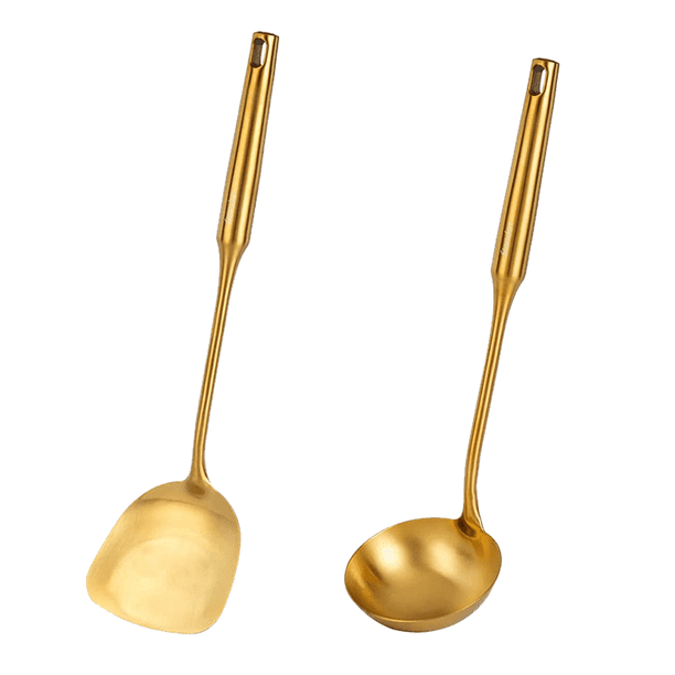 Juego de utensilios de cocina de acero inoxidable, 2 piezas de utensilios de cocina dorados
