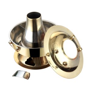 Magideal - Olla Caliente De Cobre, Hermosa Con Tapa, Plato De Frotamiento De Cobre Grueso Y Resistente, Olla Shabu Shabu Para Restaurante, Catering Y Hogar División Dorada De 30Cm