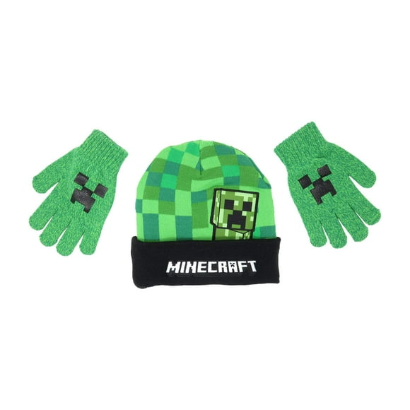 Set De Gorro Gorra Y Guantes Para Niños Minecraft Creeper