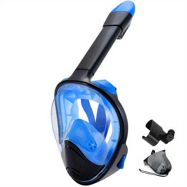 Full Face Snorkel Mask With Camera Mount, 180 Degree Panoramic View Anti-Leak Snorkeling Swimming Diving Goggle For Adults