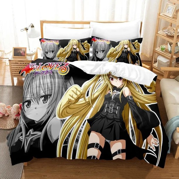 To Love Ru Bedding SetAnime three-piece set Adult Kid Bedroom Duvetcover Sets Kawaii Girls roupa de cama
