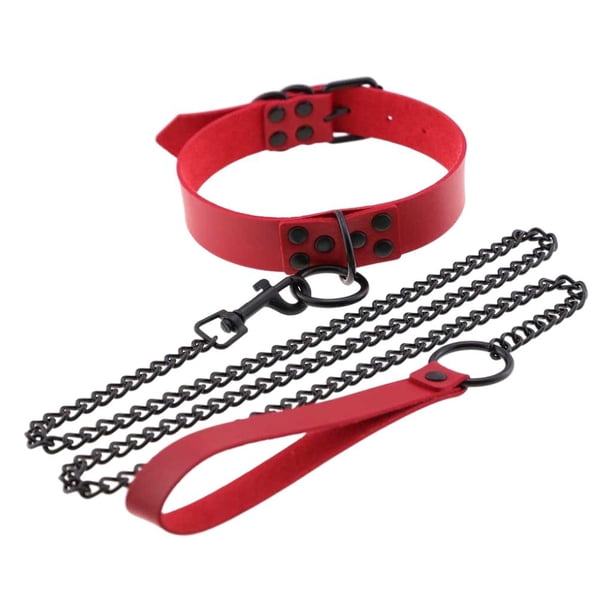Mujeres Hombres O-Ring Tracción Cuerda Collar Gargantilla Cadena Punk Juguetes Toque Trajes Rojo