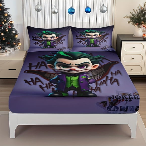 Bedding Gotham Villain'S Humor And Madness Poker Art Crazy Clown'S Charming Smile Gotham Nightmare Poker Theme Pattern Mattress Protector Elastic Design Sheets