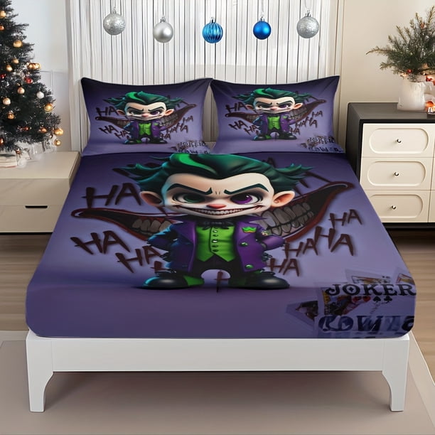 Bedding Gotham Villain'S Humor And Madness Poker Art Crazy Clown'S Charming Smile Gotham Nightmare Poker Theme Pattern Mattress Protector Elastic Design Sheets
