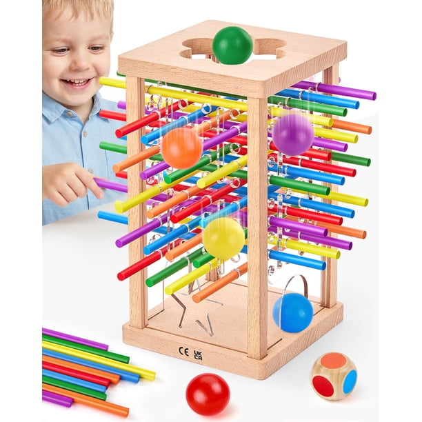Juego De Mesa Montessori De Palitos De Colores – Torre De Madera Con Dados, 42 Palos Y Bolas, Para Niños De 3 A 6 Años, Juguete Educativo Familiar