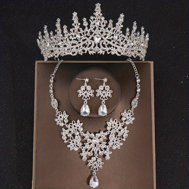 3pcs Elegant Crystal Bridal Jewelry Set - Rhinestone Tiara Crown, Necklace, and Earrings - Perfect for Weddings and Special Occasions