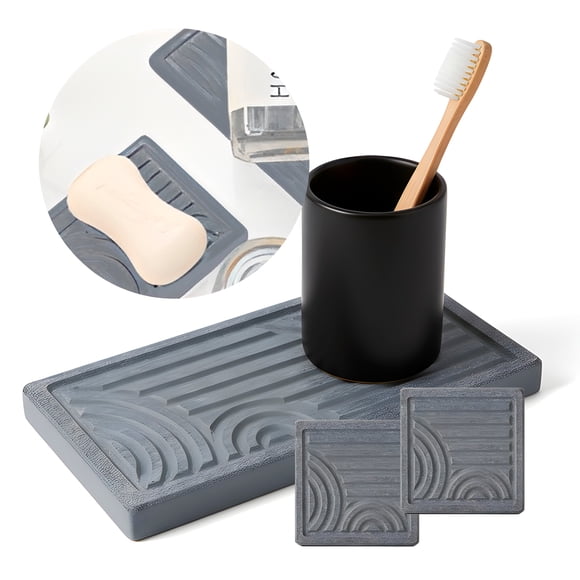 Set 3 Bandejas Baño Absorbente Jabón Cepillo Dientes