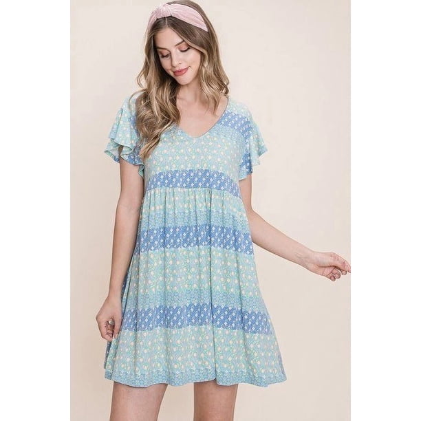 Lindo Y Coqueto Mini Vestido Babydoll Con Estampado Floral L