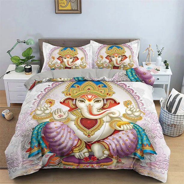Lord Ganesha Indian Elephant Bohemia Mandala Bedding Set Boys Girls Duvet Cover Pillowcase Bed Kids Adult