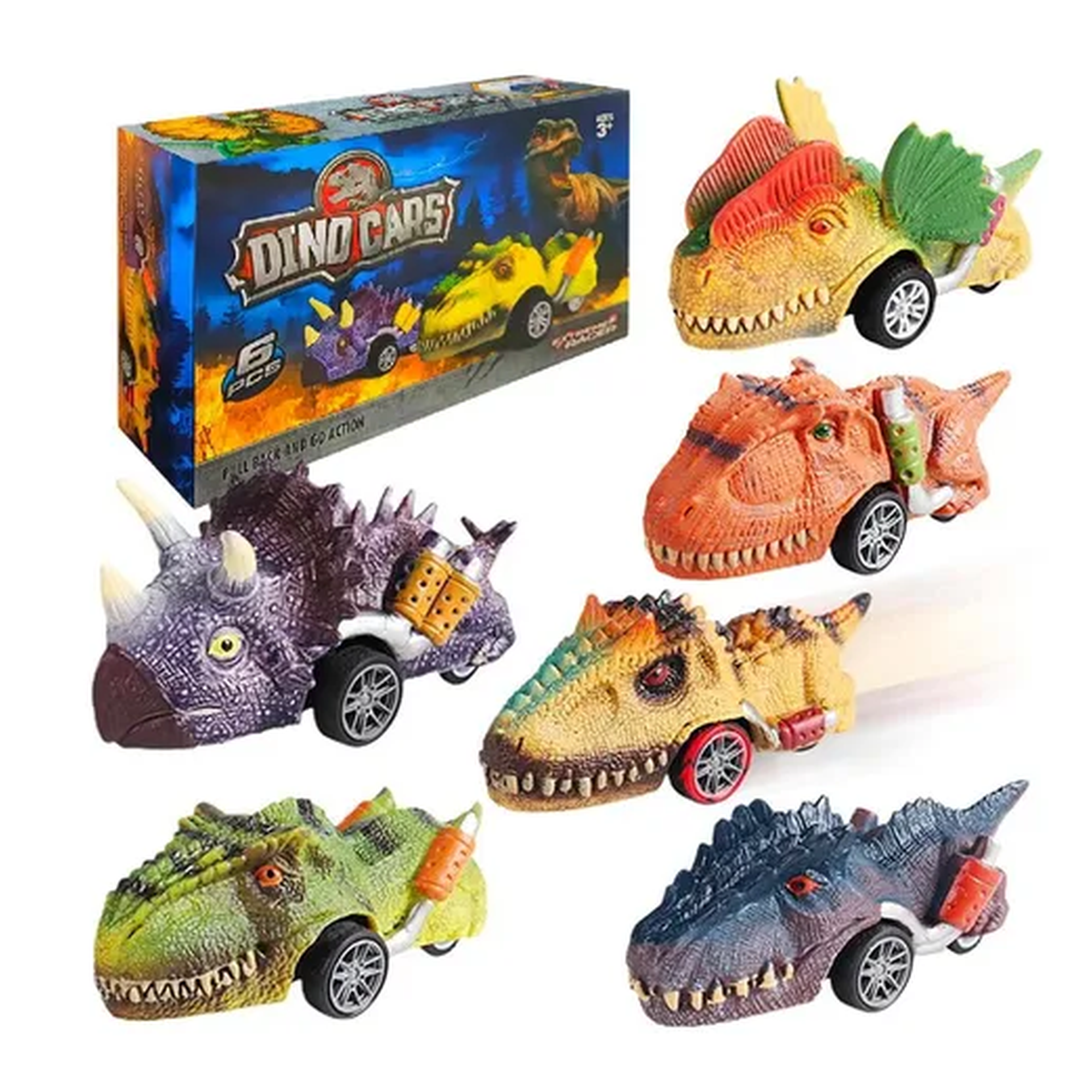 Genérico - Set 6 Autos Dinosaurio A Friccion Dino Cars Multicolor