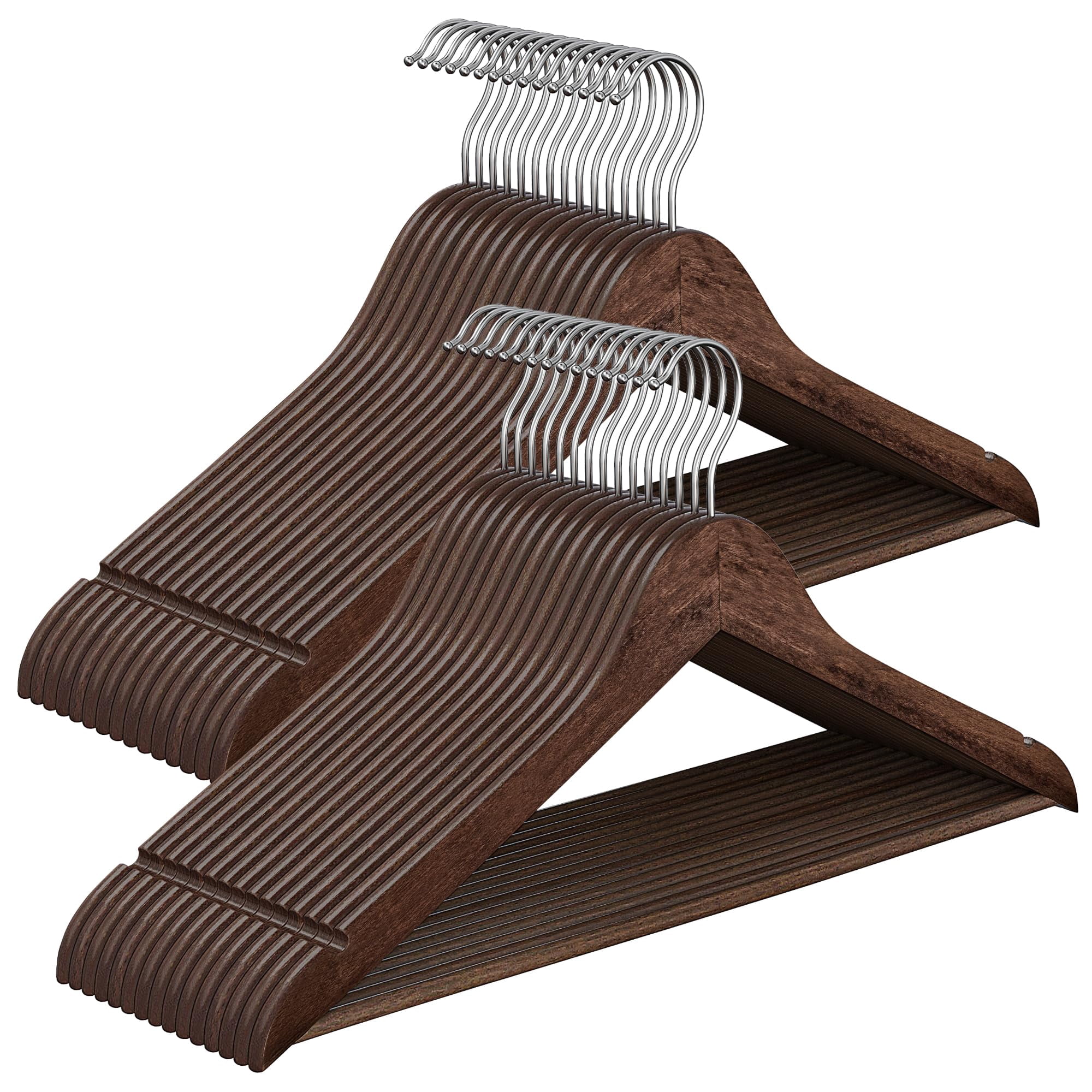 Perchas De Madera Songmics Para Abrigos Y Pantalones, Barra, 30 Unidades, Color Marrón Nogal
