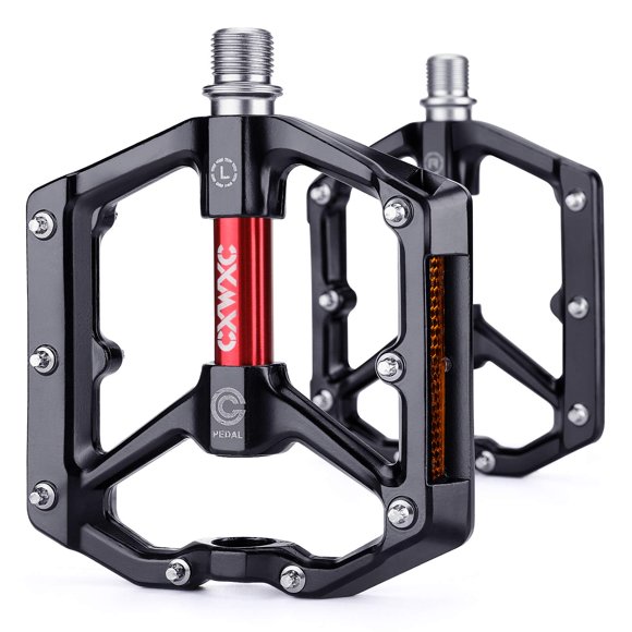 Pedales de bicicleta CXWXC de aleación de aluminio Mountain Road, negro-rojo