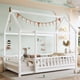 thumbnail image 2 of Twin Size Floor Wooden Bed with House Roof Frame, Fence Guardrails,White, 2 of 3