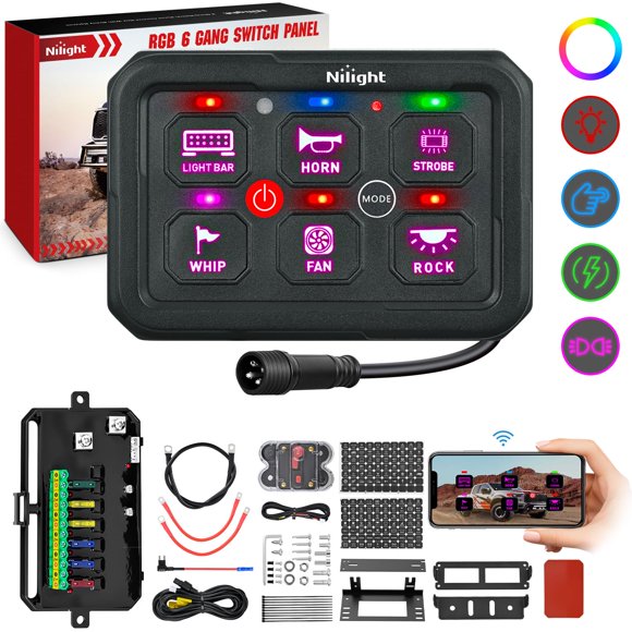 Nilight Panel de interruptores de 6 vías RGB Bluetooth 12V 24V