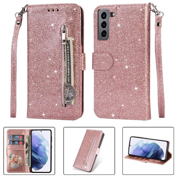 Funda para FOXDOCK Elegante funda Samsung Galaxy S21 5G Glitter con cremallera-Ideal para el uso diario
