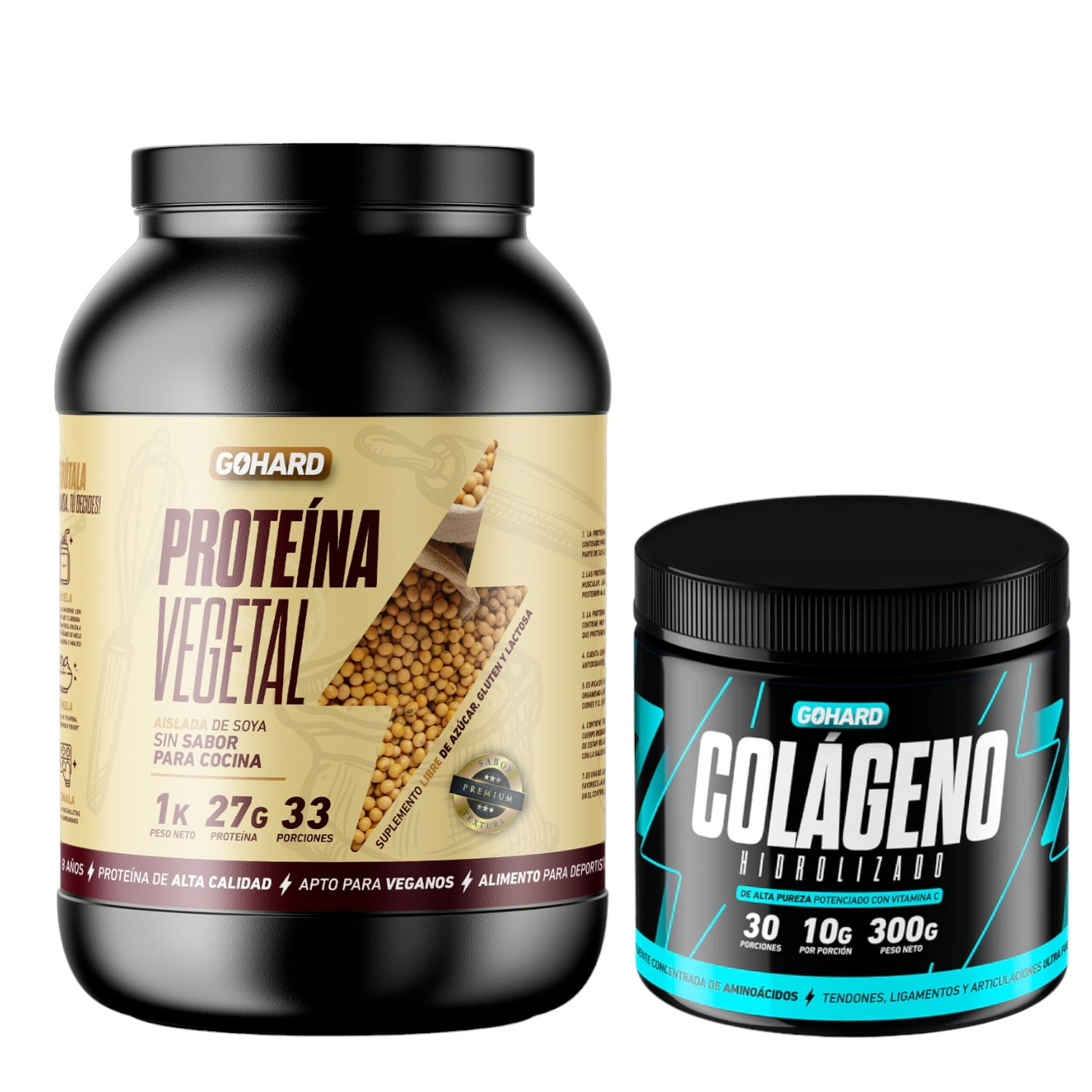 Gohard - Proteina Vegetal Sin Sabor 1kg Pack Colageno Hidrolizado 300gr