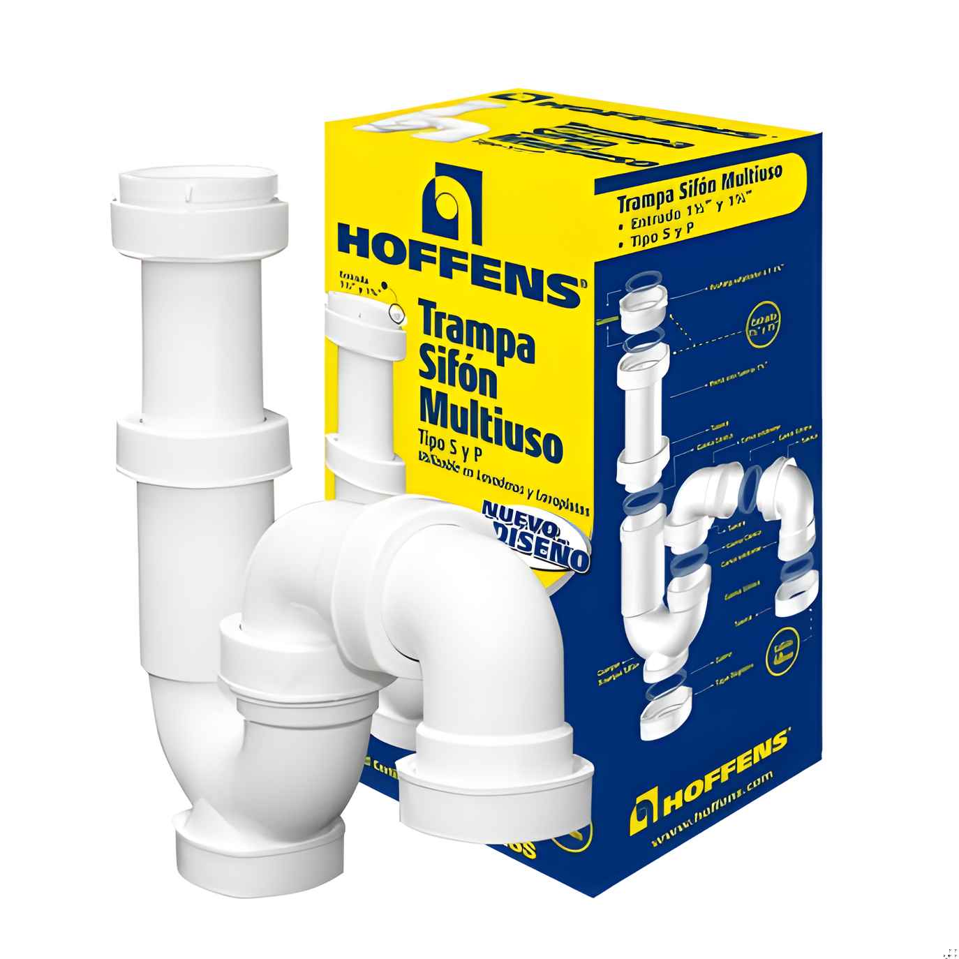 Sifón Trampa Multiuso 1.1/2"" Y 1.1/4"" Tipo S Y P 40Mm - Hoffens