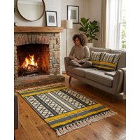 Myl Todo Hogar - Pack Alfombra 60X90 Cm + 2 Fundas De Cojín Con Bordado Tufting Y Flecos