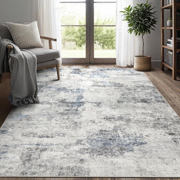 Alfombra DMOYEST para sala de estar, 5 x 7 pulgadas, abstracta, suave, lavable, gris y azul