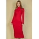 thumbnail image 1 of Vestido Midi Ajustado de Manga Larga con Cuello Alto Acanalado Rojo L, 1 of 5