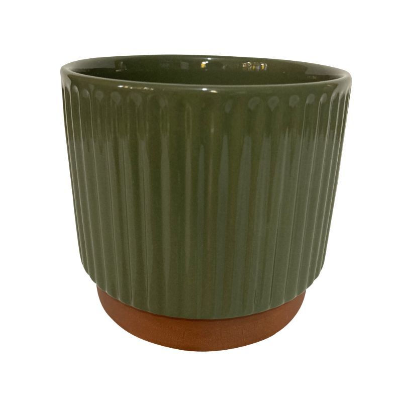 Decogreen - Macetero Cilindro Enlozado Oliva 14X12 Cm