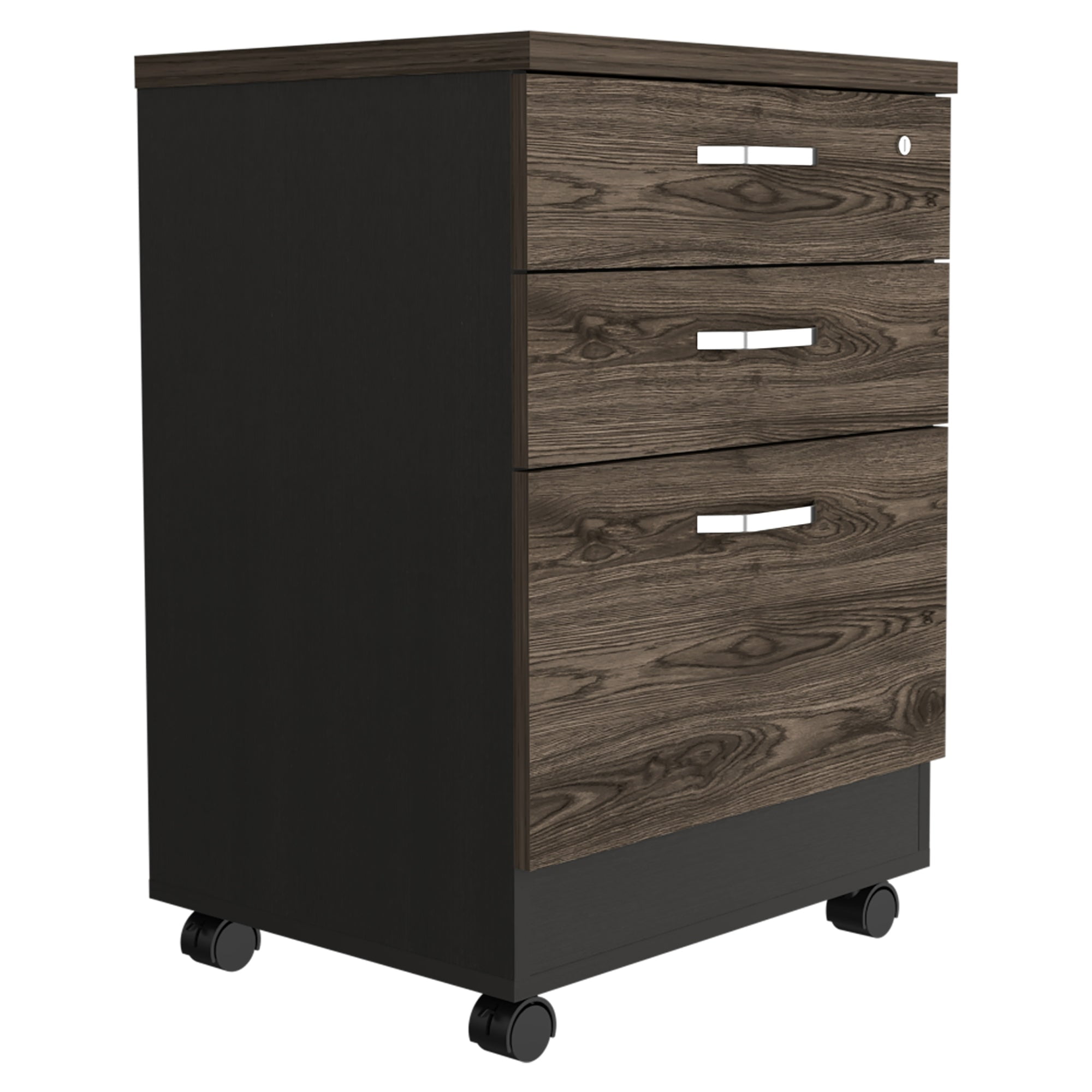 Fmfurniture - Cajonera Con Ruedas Fm-003n Negro Y Café Oscuro