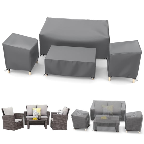 Cubiertas para muebles de patio STARTWO, juego impermeable de 4 piezas, gris