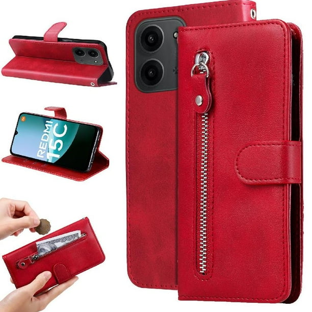 Funda con Cremallera para Xiaomi Redmi 15C 4G, Carcasa Cartera de Cuero PU con Soporte y Tarjetero