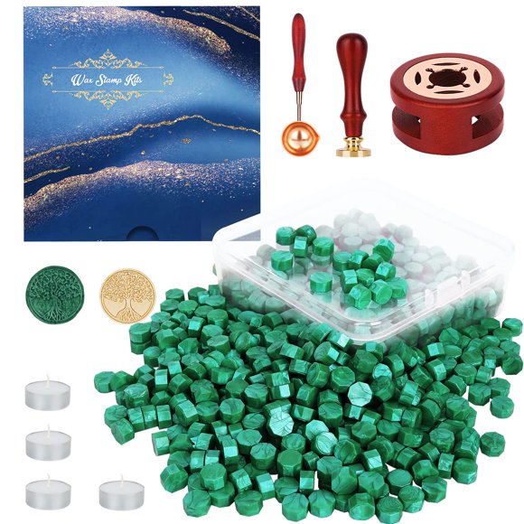 Kit de sellado de cera Yagugu 357 piezas – perlas verdes, sello y calentador