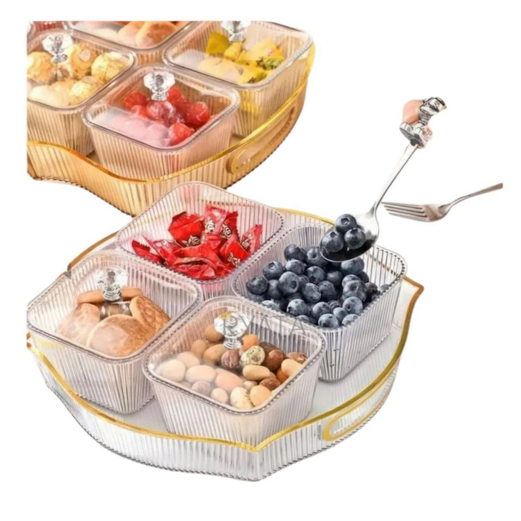 Oem - Bandeja Elegante Servir Dorado Acrilico Con 4 Recipientes