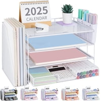 Organizador De Escritorio Opnice De 4 Niveles Con Cajón Y 2 Soportes Para Bolígrafos, Color Blanco