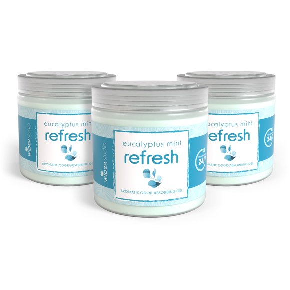 Gel eliminador de olores Wipex Refresh de eucalipto y menta, 450 ml, paquete de 3