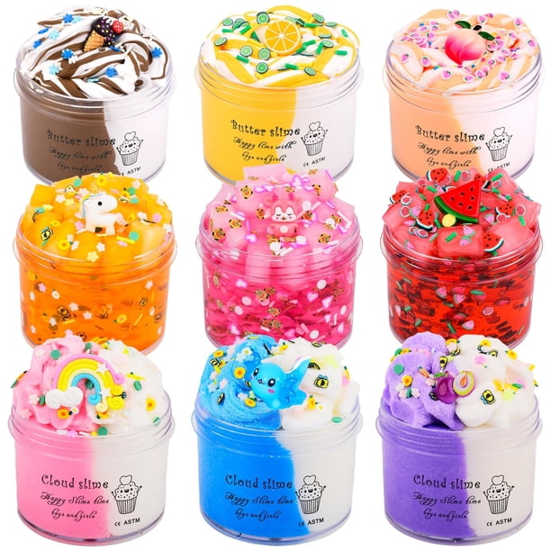Kit de slime FYJIEKRIGOK de 9 piezas con 3 slime crujiente de cubos de gelatina, 3 slime mantequilla