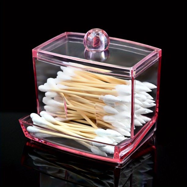 1pc Clear Acrylic Q-tip Storage Jar, Swabs Storage Holder, Transparent Swabs Organizer Box, Pads Finishing Container, Bathroom Accessories