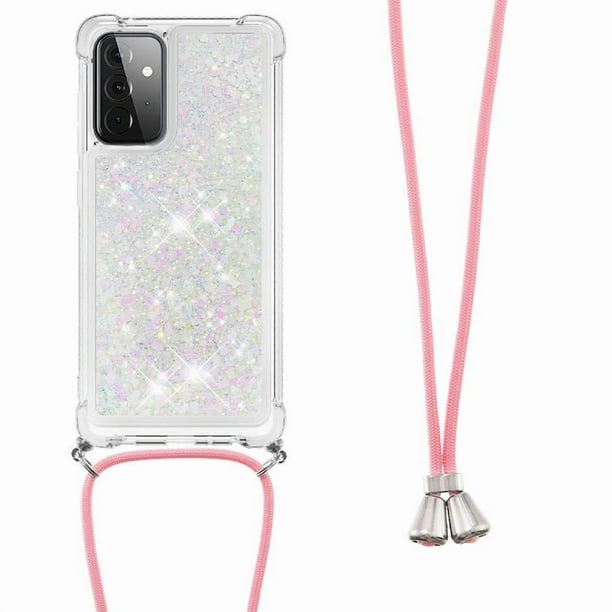 Funda FOXDOCK para Samsung Galaxy A72 5G con Cuerda Ajustable, Brillo Líquido, Protección Antigolpes y Lente – Ideal para Regalo