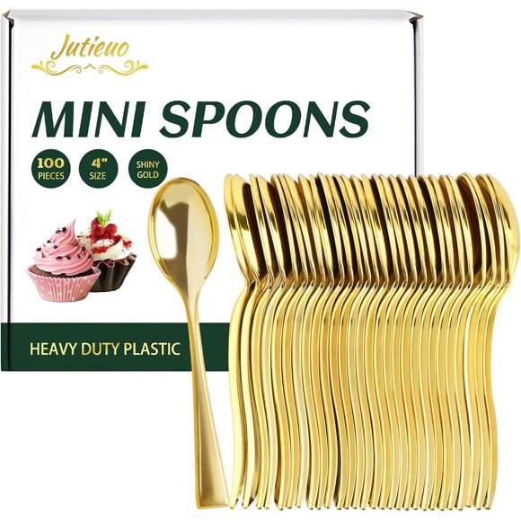 100 cucharas pequeñas doradas para postres, 4 pulgadas