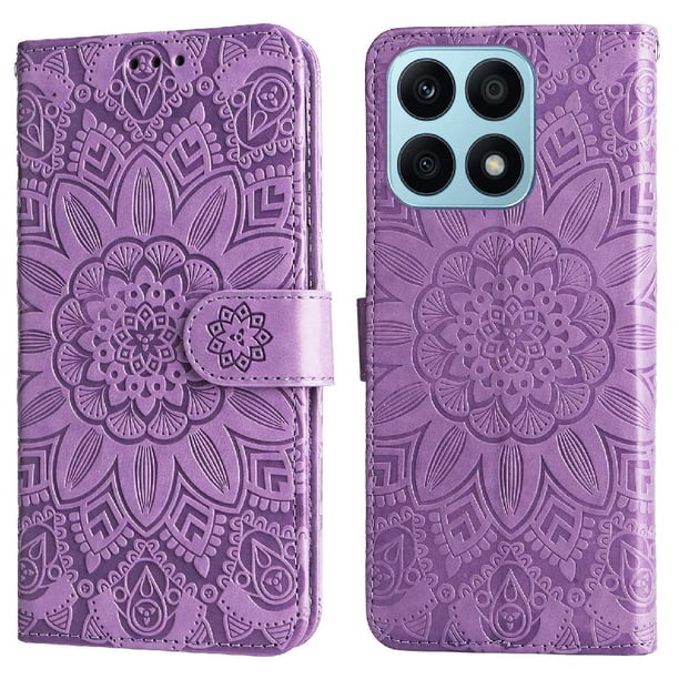 Funda tipo cartera FOXDOCK para Honor X8A , diseño girasol en relieve, cuero PU, cierre magnético, soporte y tarjetero