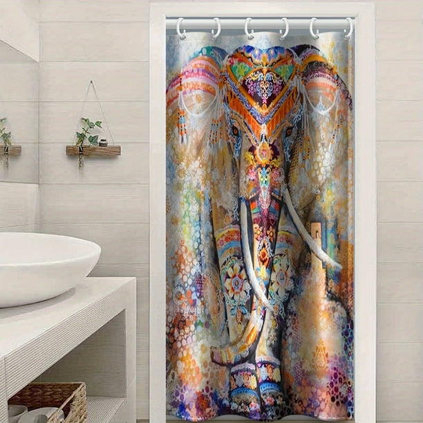 1pc Elephant Flower Shower Curtain Set - Soft and Durable Bathroom Compartment Shower Curtain with 12pcs Plastic Hooks