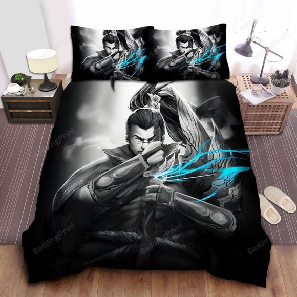 League Of Legends Yasuo Black & White Digital Art Duvet Cover Bedding Set3-Piece Bedding Set (1 Duvet Cover + 2 Pillow Shams)