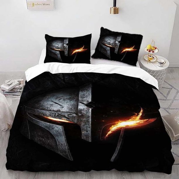 Dragonborn Helm Printed Duvet Cover Set Three-Piece Bedding Set with 1 Duvet Cover and 2 Pillowcases Soft and Comfortable for All Seasons