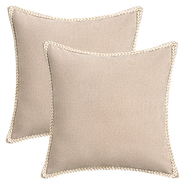 REGALWOVEN Paquete de 2 fundas decorativas para cojines suaves con ribete para sofá cama sala de estar caqui 18" x 18"