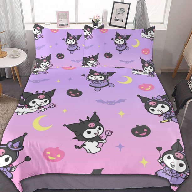 Kuromi And My Melody Duvet Cover Set 3-Piece Bedding Set Soft Warm And Comfortable Soft Bed Set for Bedroom All Season
