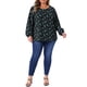 thumbnail image 2 of Agnes Orinda Blusas Casuales de Mujer Talla Grande para Escuela o Universidad con Estampado Floral Ditsy, Cuello Redondo, Manga Larga y Puño Elástico 1X Azul, 2 of 6