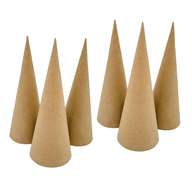 6 conos de papel maché, conos de cartón para decorar la punta del árbol de Navidad, con base abierta para manualidades, pintura y sombreros de fiesta.