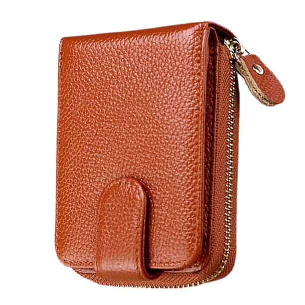 Tarjetero para mujer/hombre, pequeño tarjetero de piel con cremallera y ventana para identificación.