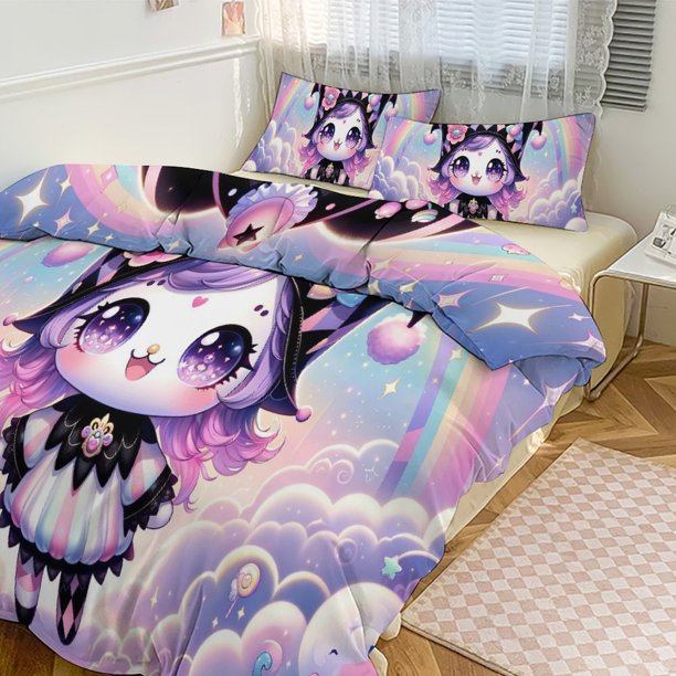 Kuromi Print Bedding Set Pattern Duvet Cove Set 3 Pieces 1 Quilt Cover And 2 Pillowcases for Women Men Teens