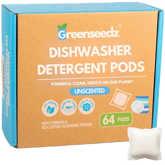 Detergente para lavavajillas en cápsulas Greenseedz Free & Clear, 64 unidades