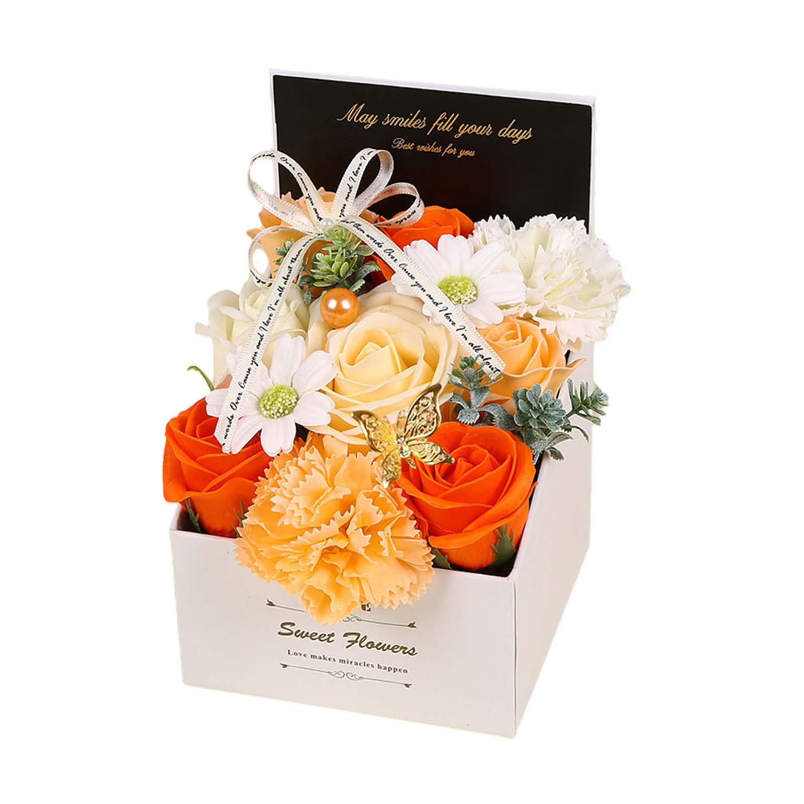 Magideal - Caja De Flores De Jabón Jabón De Flores En Caja De Regalo Jabón De Rosas Romántico Jabón De Baño De Flores Artificial Para Aniversario De Boda Mamá El Naranja