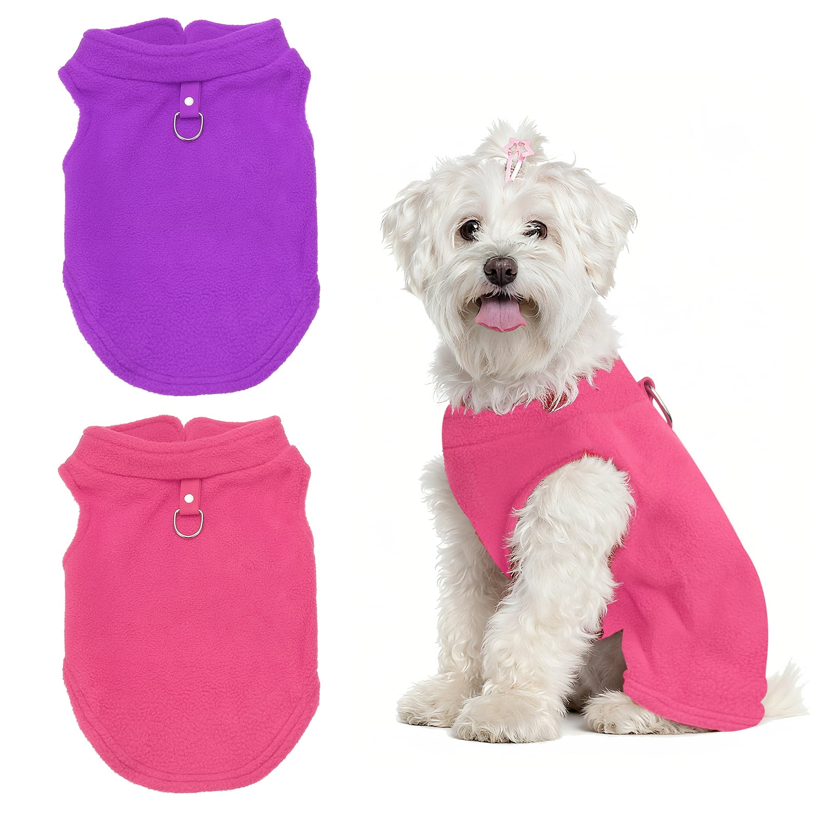 Uxcell Chaleco de Forro Polar para Perros, Abrigo de Forro Polar Elástico con Anillo para Correa Ropa Gruesa de Invierno para Mascotas Suave (XL, Sólido, Rojo Rosado/Púrpura, 2 Paquetes)